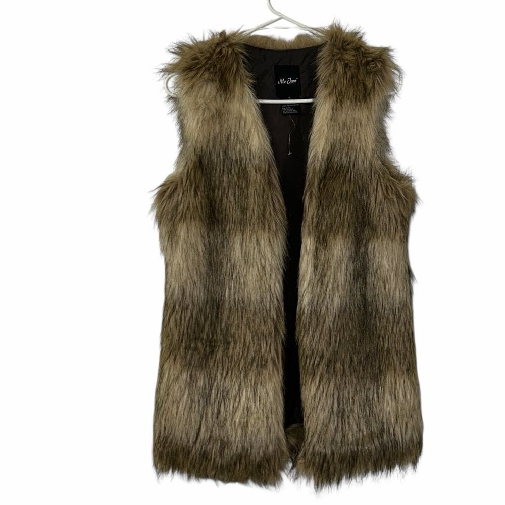 Me Jane Faux Fur Tan & Brown Open Front Vest(Size Small)